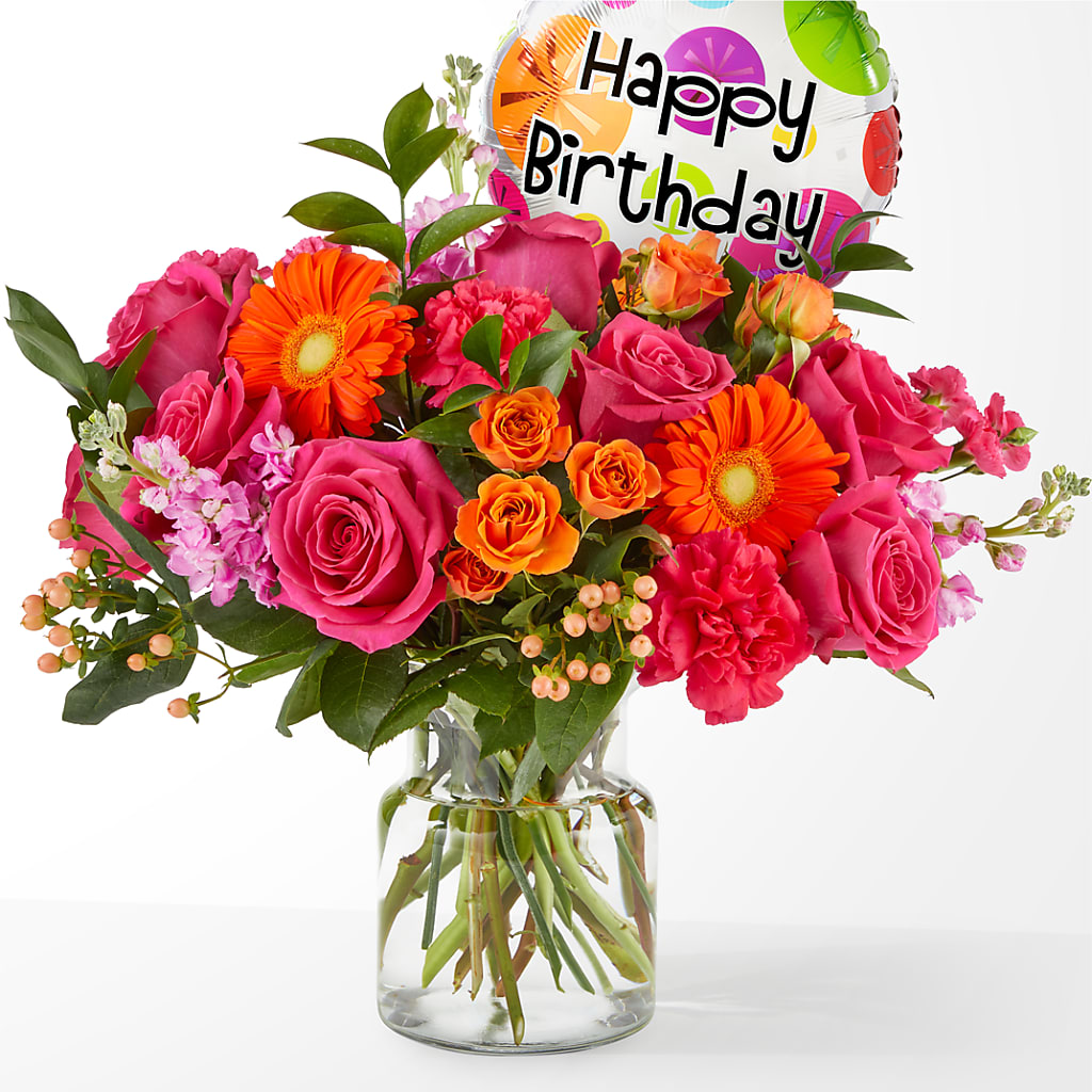 Fiesta Bouquet with Birthday Balloon – Infinity Floral, Osseo MN