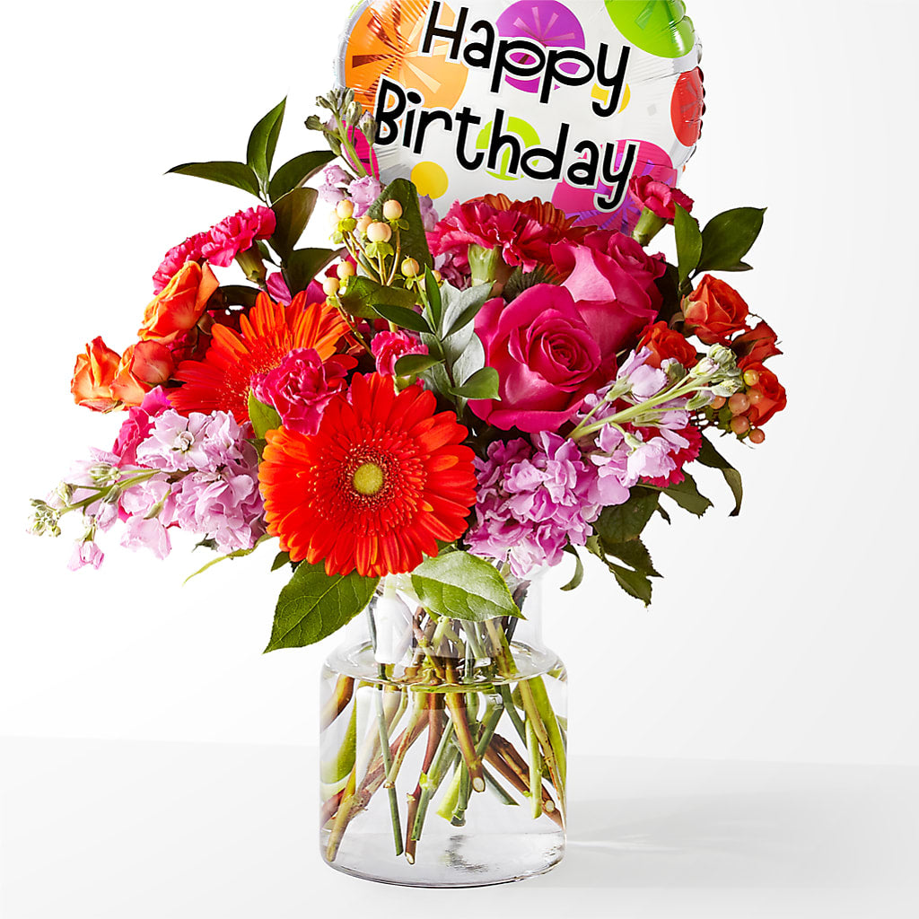 Fiesta Bouquet with Birthday Balloon – Infinity Floral, Osseo MN