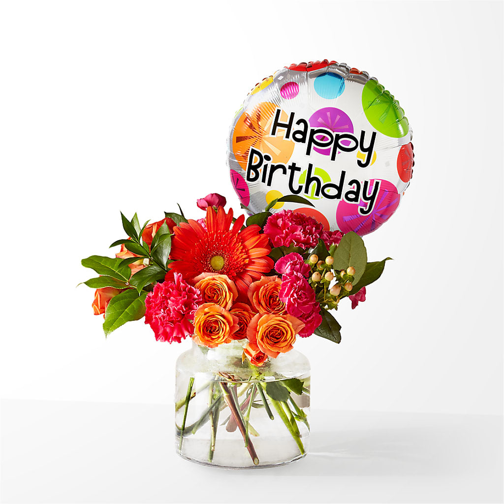 Fiesta Bouquet with Birthday Balloon – Infinity Floral, Osseo MN