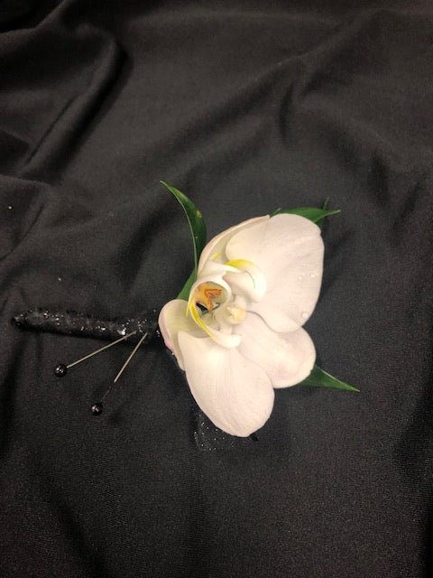 Boutonniere White Orchid and Black