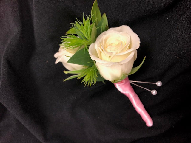 Boutonniere White Rose and Pink