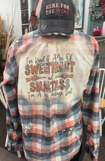 Kind Of A Sweatheart Dusty Blue and Salmon Flannel Unisex M