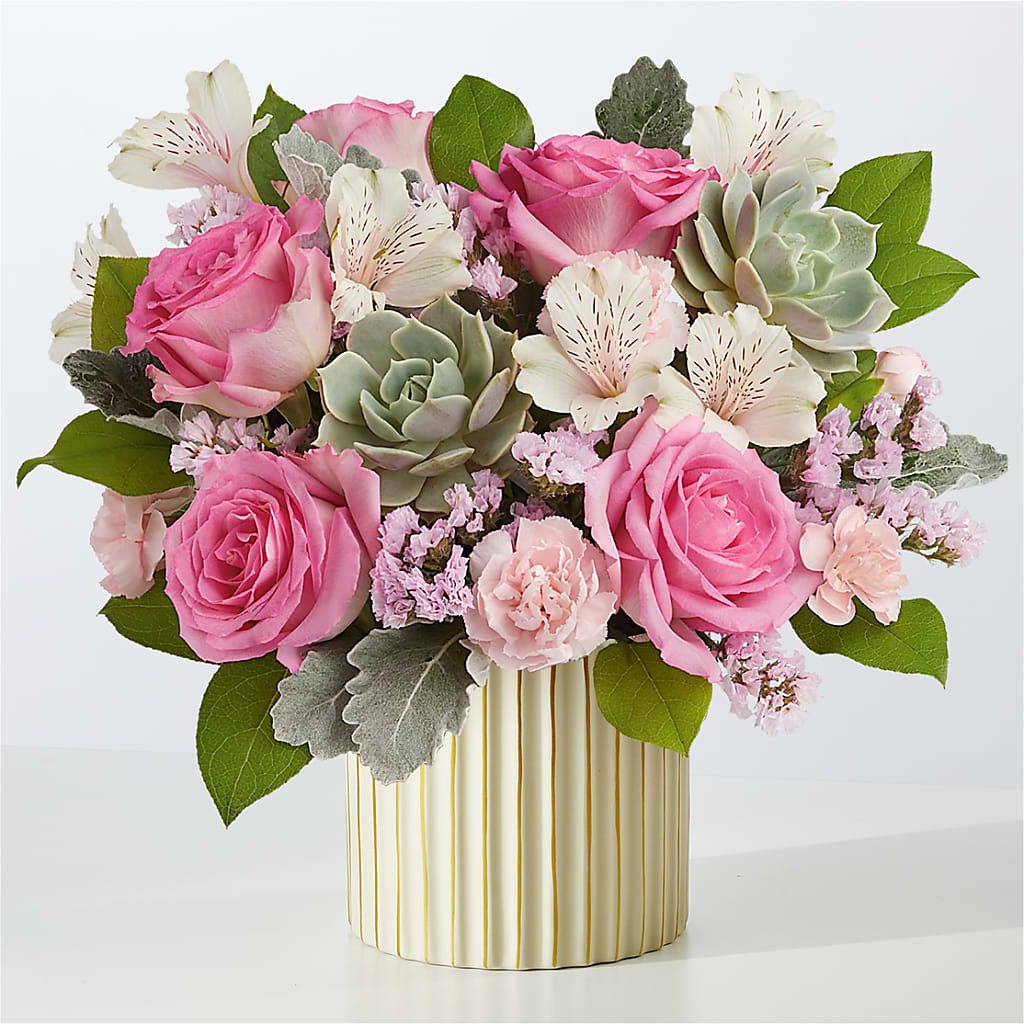 Dusty Rose Bouquet with Ivory Vase – Infinity Floral, Osseo MN