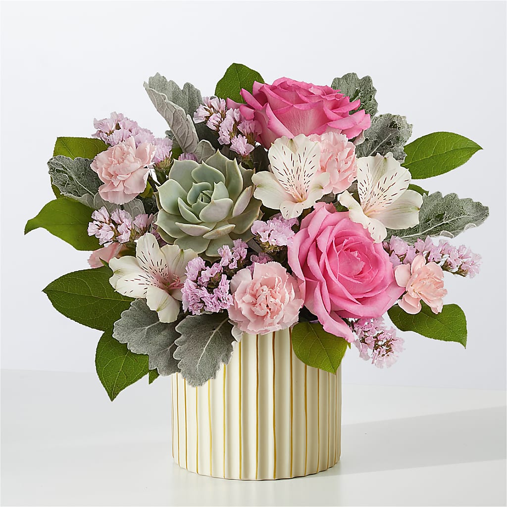 Dusty Rose Bouquet with Ivory Vase – Infinity Floral, Osseo MN