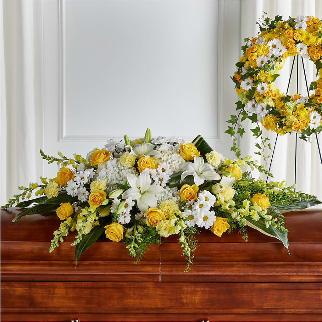 Golden Harmony Casket Spray – Infinity Floral, Osseo MN