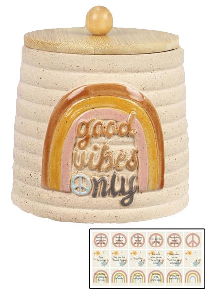 Stoneware Positive Vibes Only Jar with 30 Positive Vibe Cards – Infinity Floral, Osseo MN