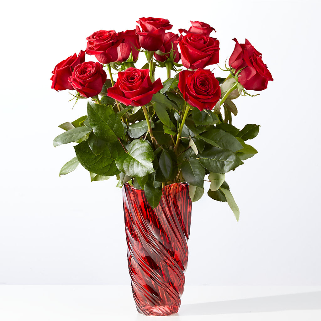 Classic Love Red Rose Bouquet with Luxe Swirl Vase – Infinity Floral, Osseo MN