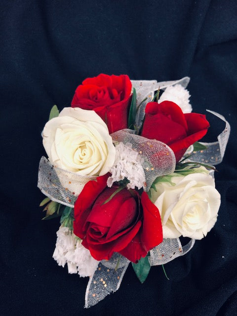 Wristlet Corsage Red and White – Infinity Floral, Osseo MN
