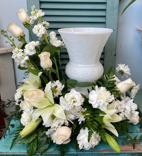 White Cremation Urn Wreath – Infinity Floral, Osseo MN