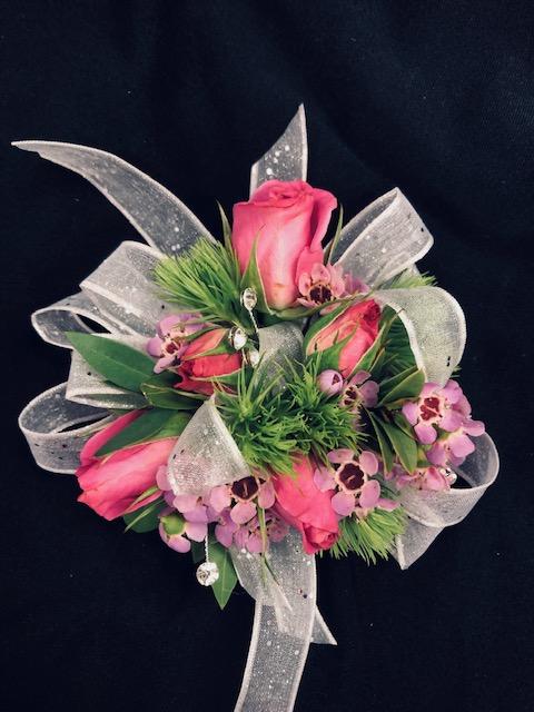 Wristlet Corsage White and Pink – Infinity Floral, Osseo MN