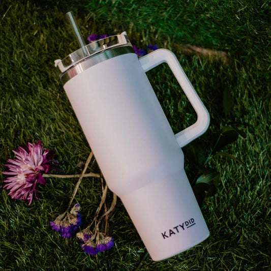 WHITE 40 OZ TUMBLER CUP WITH HANDLE